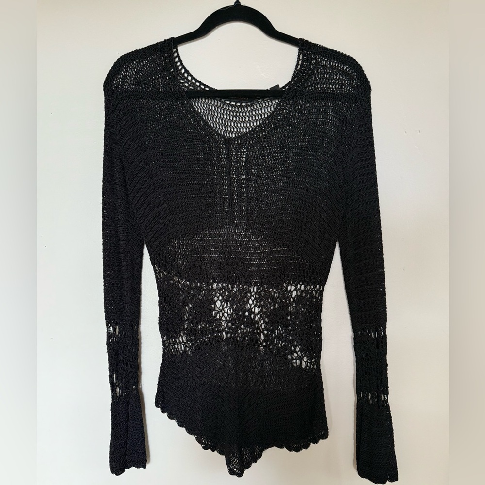 BCBGMaxAzria Black Knit Mesh Top